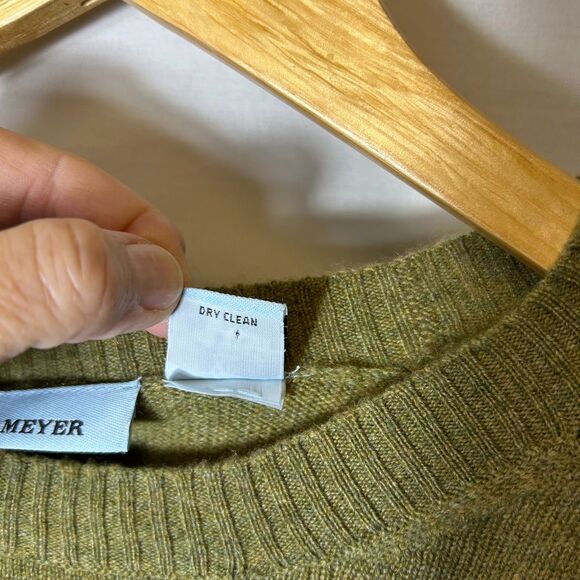 Gene Meyer Olive 100% Cashmere Red Blue Striped Crewneck Sweater Size XL - Picture 8 of 10